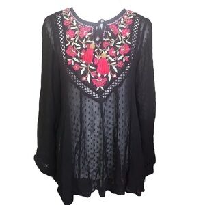 Soft Surroundings sheer beaded floral too black size small